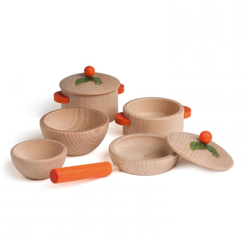Cooking Pots set - natural wood - jiminy eco - toys