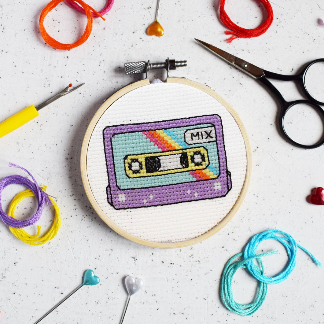 'Mix Tape' Mini Cross Stitch Kit - Adult's Craft Kit - jiminy eco - toys