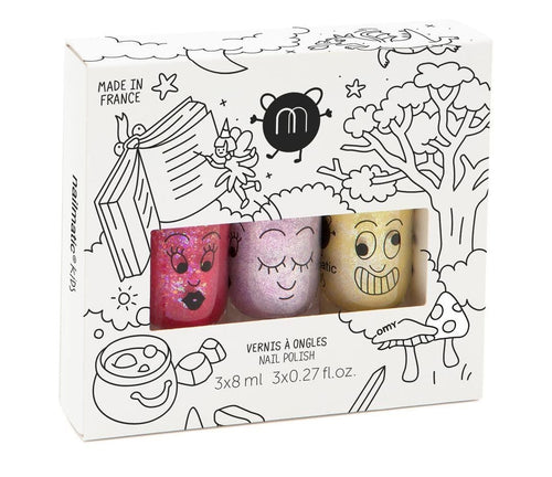 Nailmatic Wash - Off Nail Polish 3 - Colour Gift Set - Magic Forest ( Sissi (glitter pink) / Elliot (pearly pink) / Lulu (pearly yellow)) - jiminy eco - toys