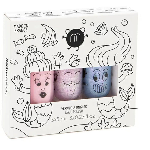 Nailmatic Wash - Off Nail Polish 3 - Colour Gift Set - Mermaid (Powder Pink/Pearly Pink/Pearly Blue) - jiminy eco - toys