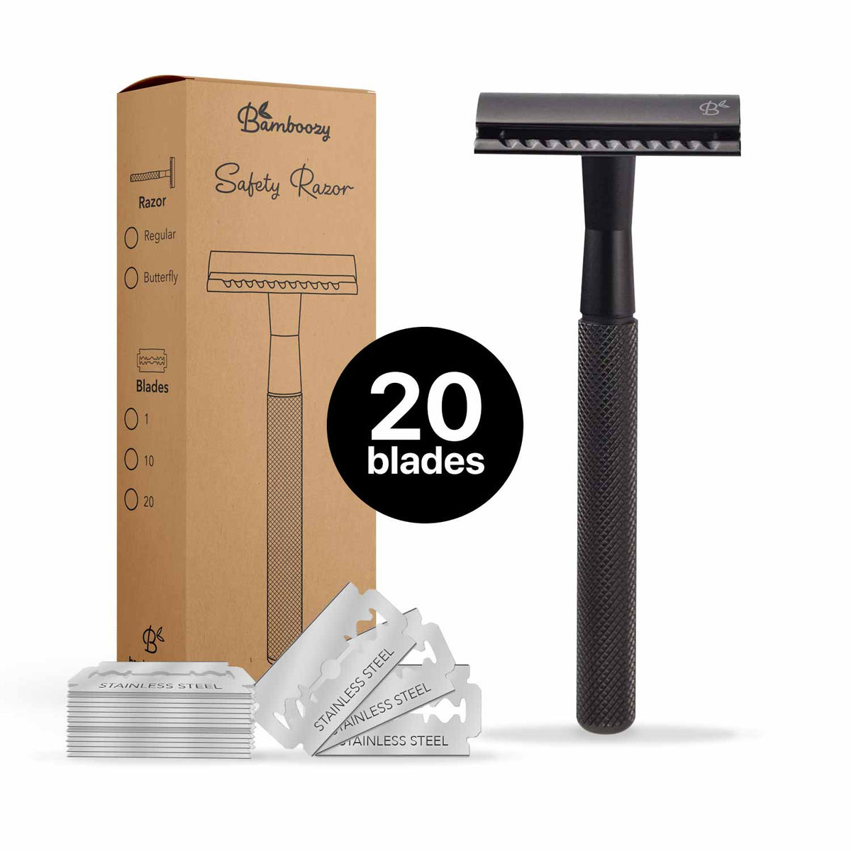 Safety Razor Stainless Steel + 20x Blades - Black. Safety Razor ...