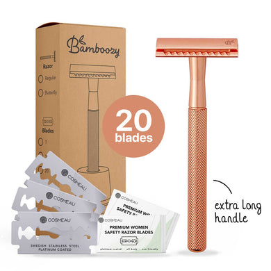 Safety Razor Stainless Steel + 20x Blades - Rose Gold