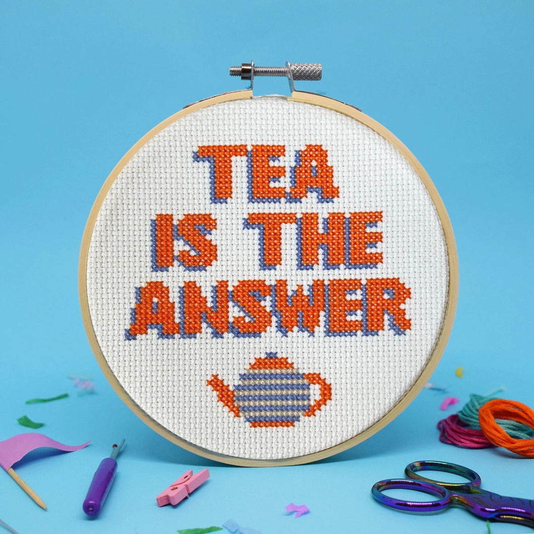 'Tea Is The Answer' Large Cross Stitch Kit - Adult's Craft Kit - jiminy eco - toys