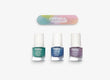 Load image into Gallery viewer, Water-based and peelable nail polishes set 3 shades "Aurora Borealis" -The Caribbean, Electric Blue and Glitter Purple + free nail file - jiminy eco-toys