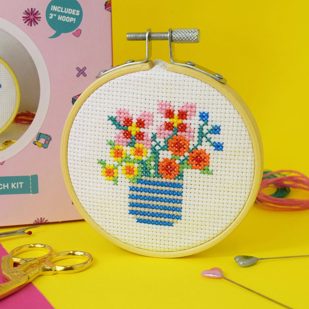 'Wildflower Vase' Mini Cross Stitch Kit - Adult's Craft Kit - jiminy eco - toys