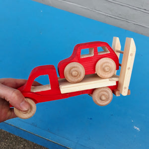 Wooden Irish Recovery Truck with Car - Handmade in Galway from Irish Wood - all ages