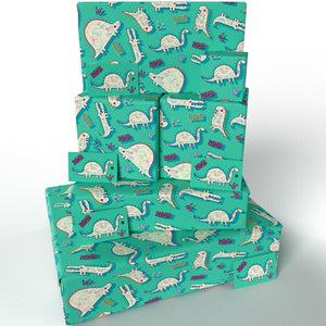 Recycled and recyclable gift wrapping sets - 3 sheets, 3 matching tags