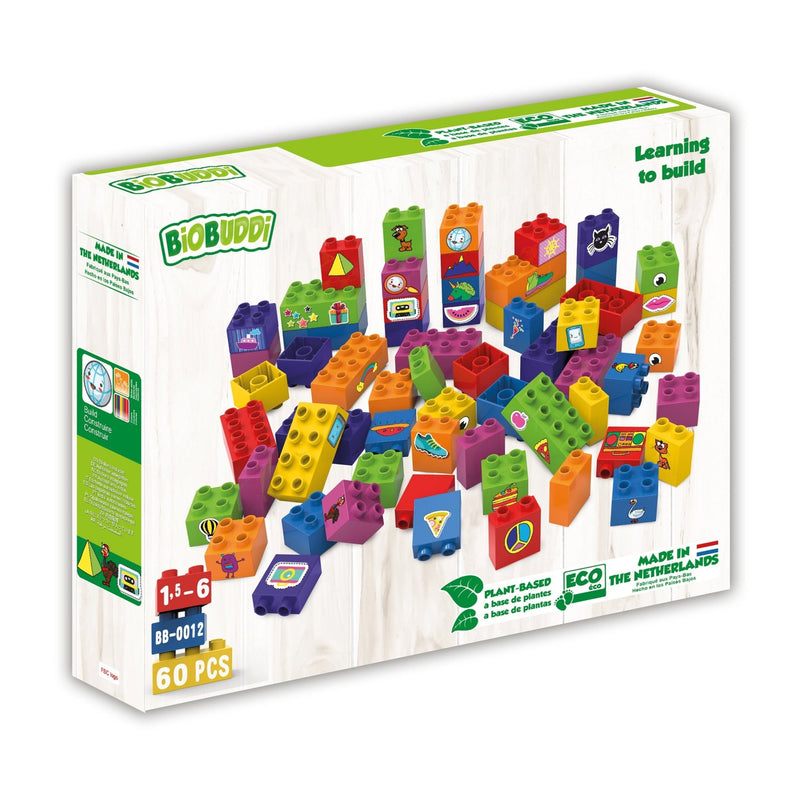 BiOBUDDi building blocks made from plants - universal bricks and base plates - jiminy eco-toys