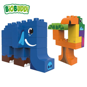 BiOBUDDi Jungle - Elephant and Toucan - bioplastic building blocks from plants - jiminy eco-toys