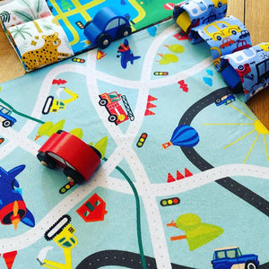CarPet Organic - Roll-Up-and-Go Roads Playmat with 3 Wooden Cars - jiminy eco-toys
