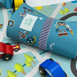 CarPet Organic - Roll-Up-and-Go Roads Playmat with 3 Wooden Cars - jiminy eco-toys