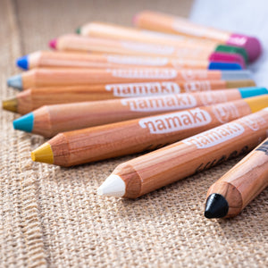 Face paint pencils - organic, easy - MINOR PLASTIC - TRADE - Rainbow - white, black, blue, green, red, yellow - bag of 12 - jiminy eco-toys