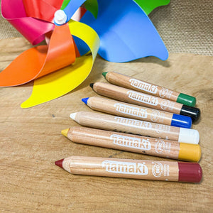 Face paint pencils - organic, easy - MINOR PLASTIC - TRADE - Rainbow - white, black, blue, green, red, yellow - bag of 12 - jiminy eco-toys