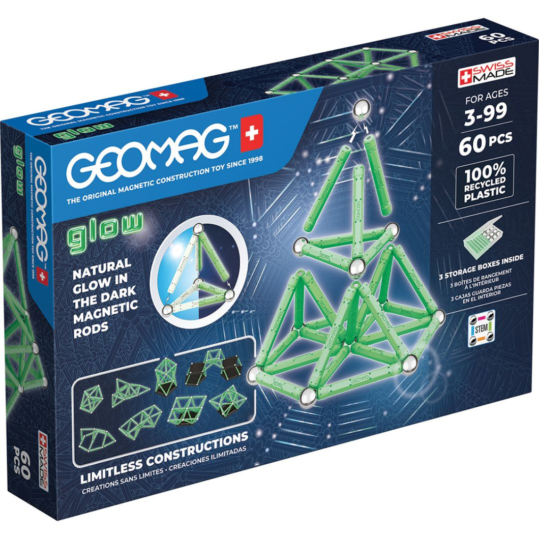 Geomag Glow Set 60 Pieces - recycled plastic, age 3+ - jiminy eco-toys