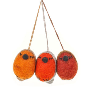Handmade Whimsical Winter Robins (Bag of 3) - Hanging Biodegradable Christmas Tree Decorations (MADE FAR AWAY) - jiminy eco-toys