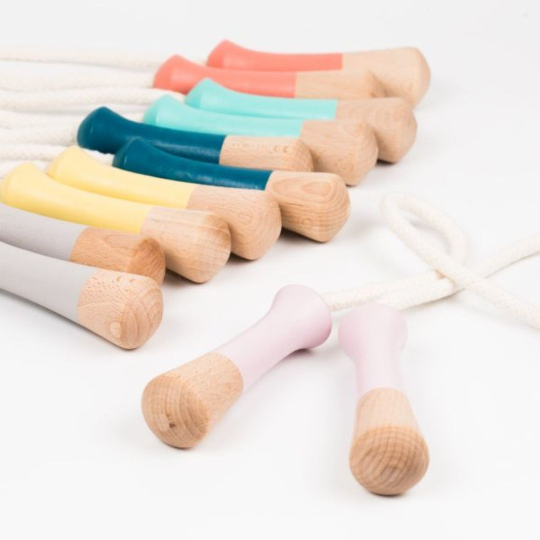 Jump Rope, 100% plastic-free (beechwood and cotton) - yellow, coral, mint colours - jiminy eco-toys