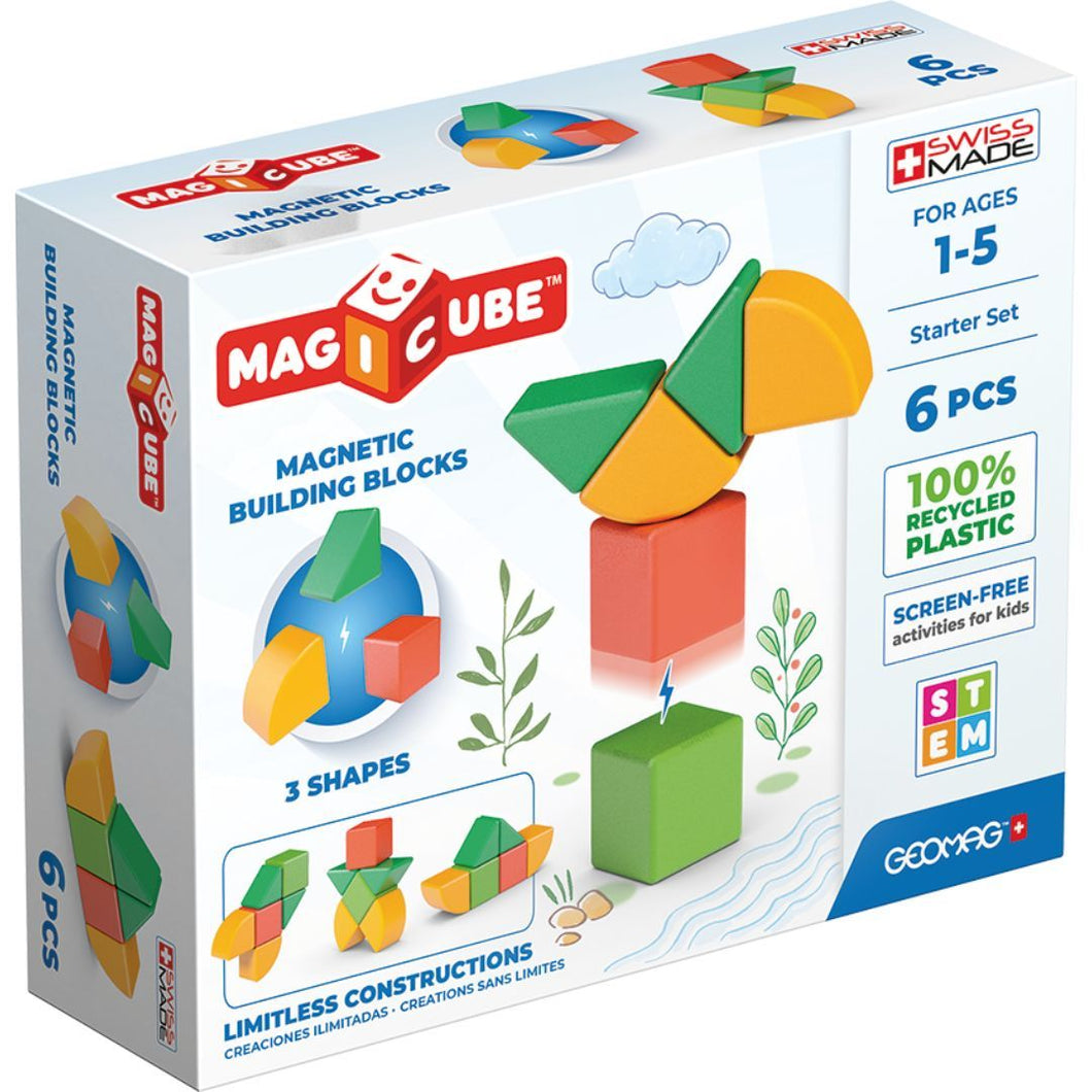 Magnetic MAGICUBE shapes starter set - recycled plastic, 6 pieces, age 1-5 years - jiminy eco-toys