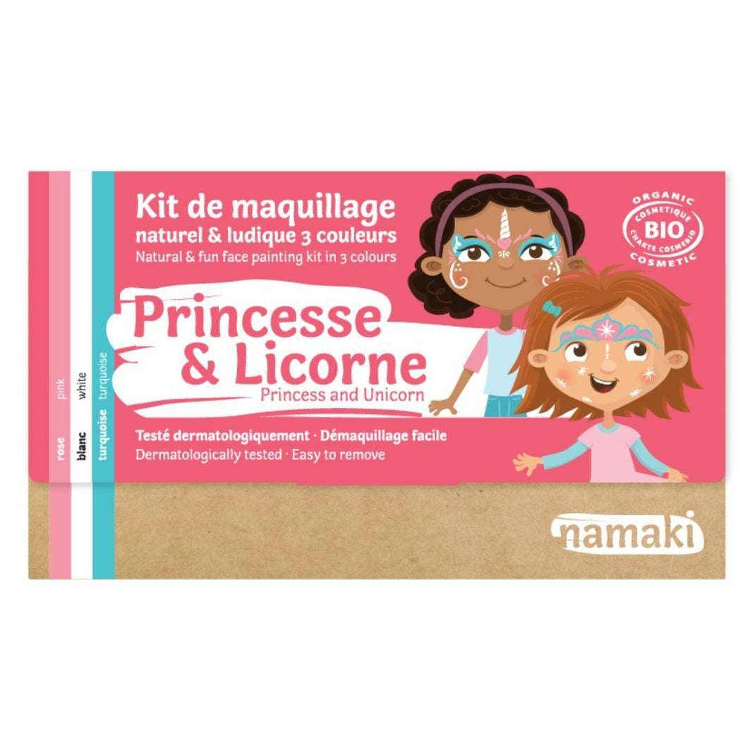 New- Organic face painting kit - 3 colours (pink, white, blue): Princess / Unicorn for age 3+ - jiminy eco-toys