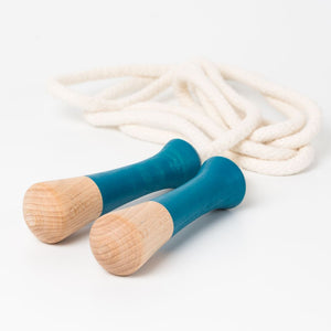 Skipping rope for 1 person, 100% plastic-free (beechwood and cotton) - yellow, coral, mint colours - jiminy eco-toys