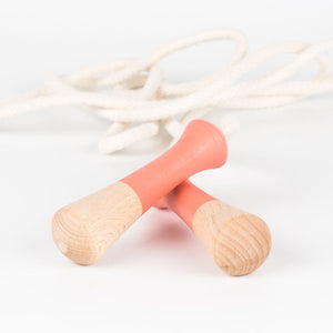 Skipping rope for 1 person, 100% plastic-free (beechwood and cotton) - yellow, coral, mint colours - jiminy eco-toys