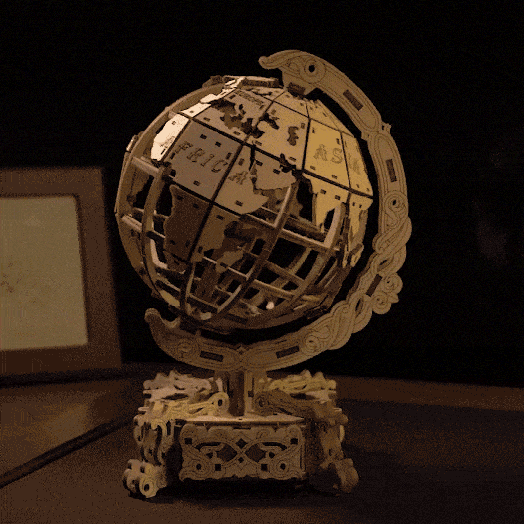 Wooden Mechanical Model - World Globe, age 14+ SHRINKWRAPPED - jiminy eco-toys